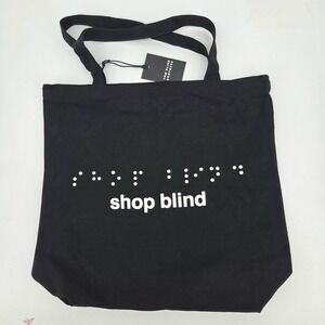 Two Blind Brothers Shop Blind Braille Black Canvas Tote Bag NWT